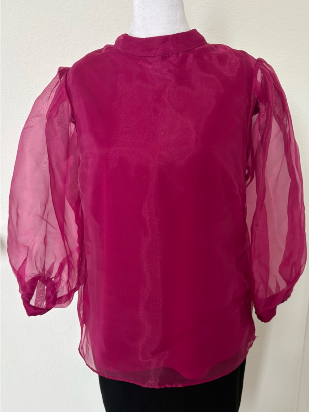 CeCe Sheer Puff-Sleeve Blouse in Fuchsia